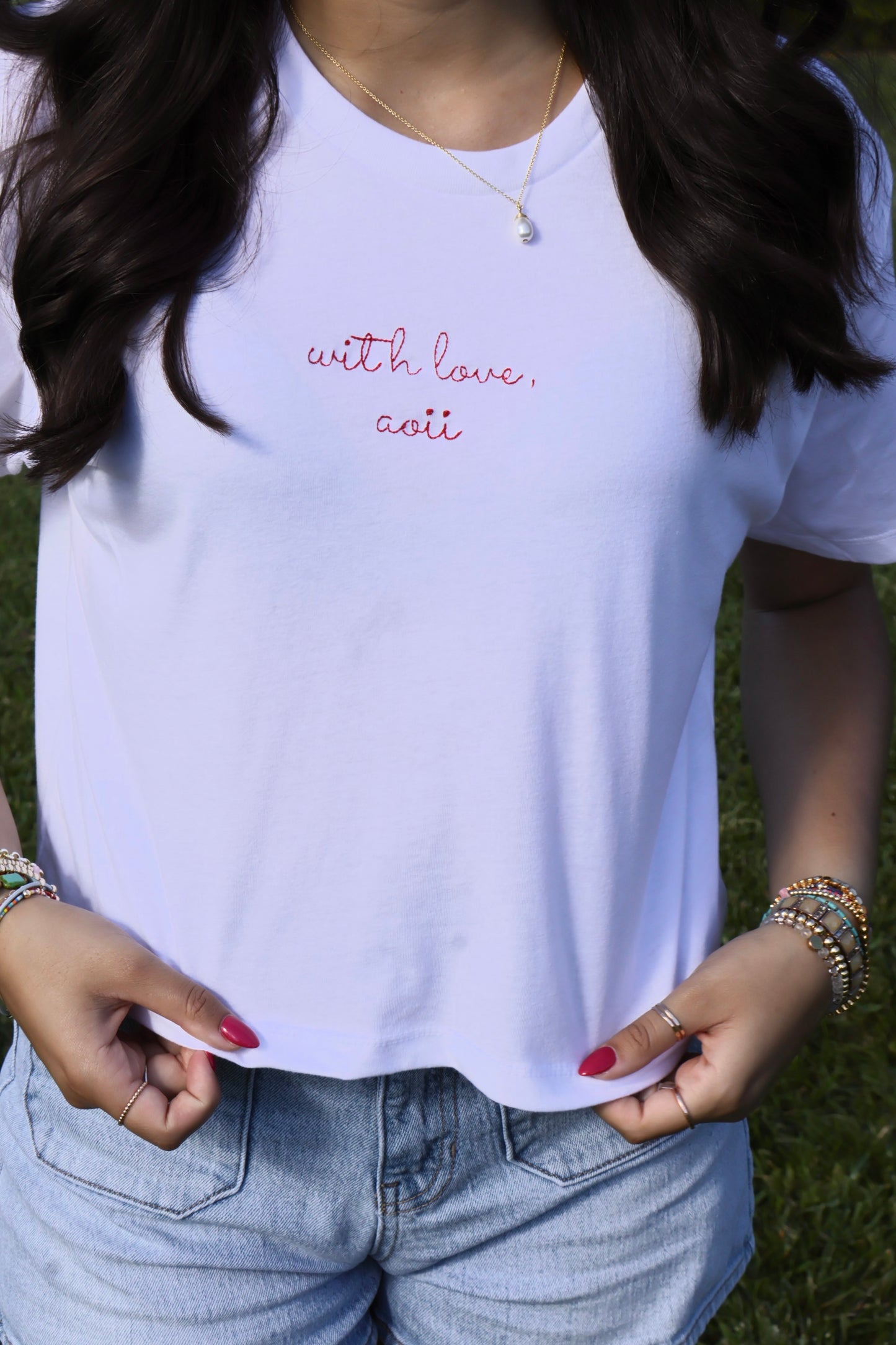 Alpha Omicron Pi Embroidered With Love Cropped T-Shirt