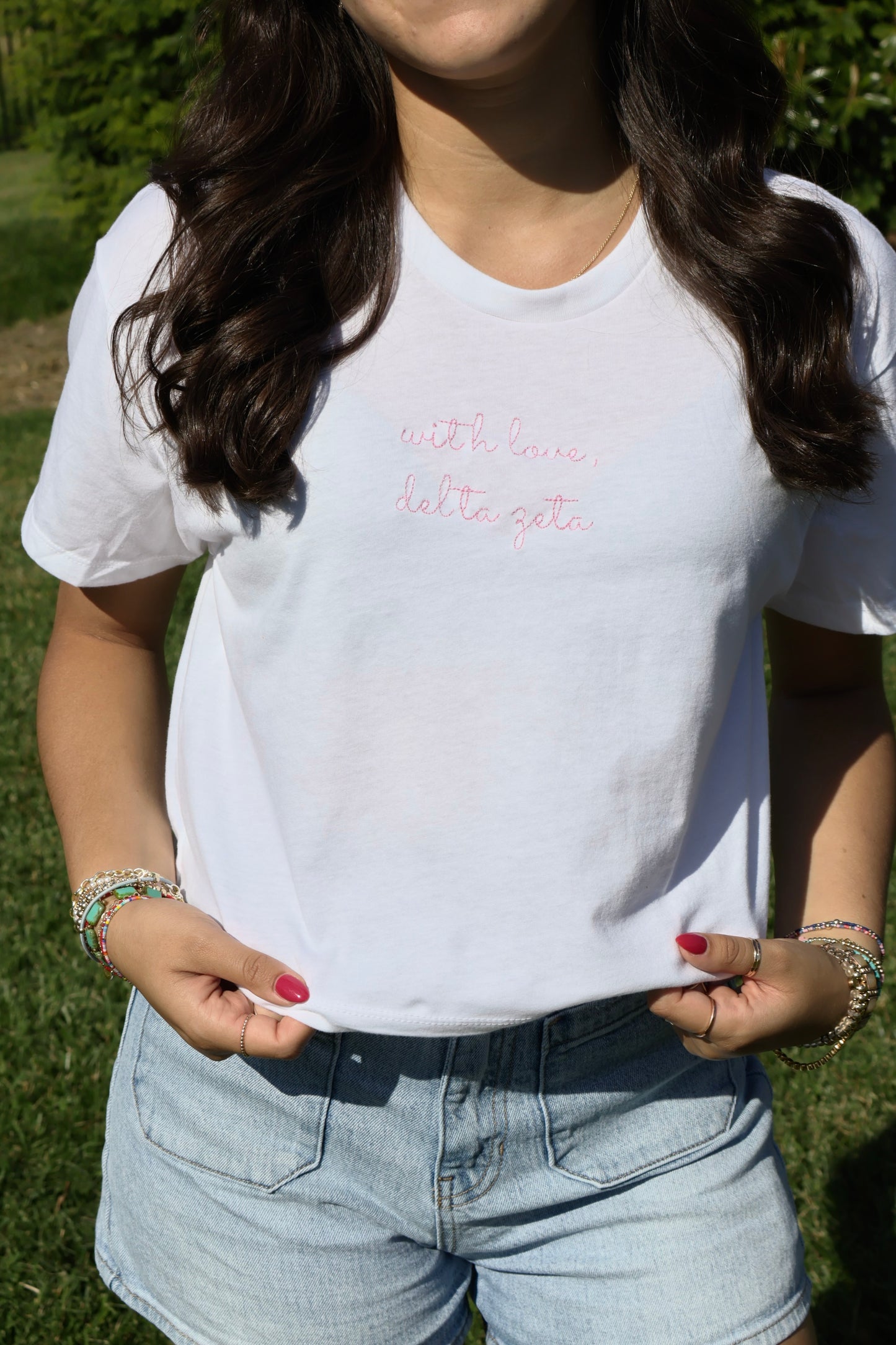 Delta Zeta Embroidered With Love Cropped T-Shirt