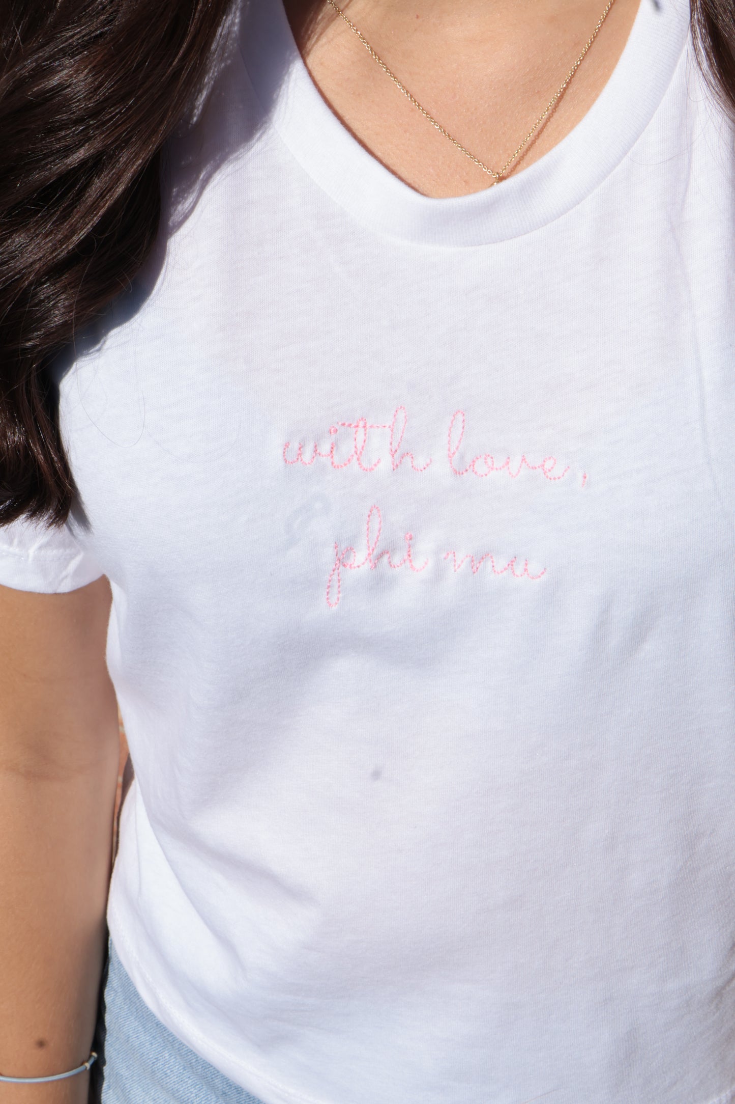 Phi Mu Embroidered With Love Cropped T-Shirt