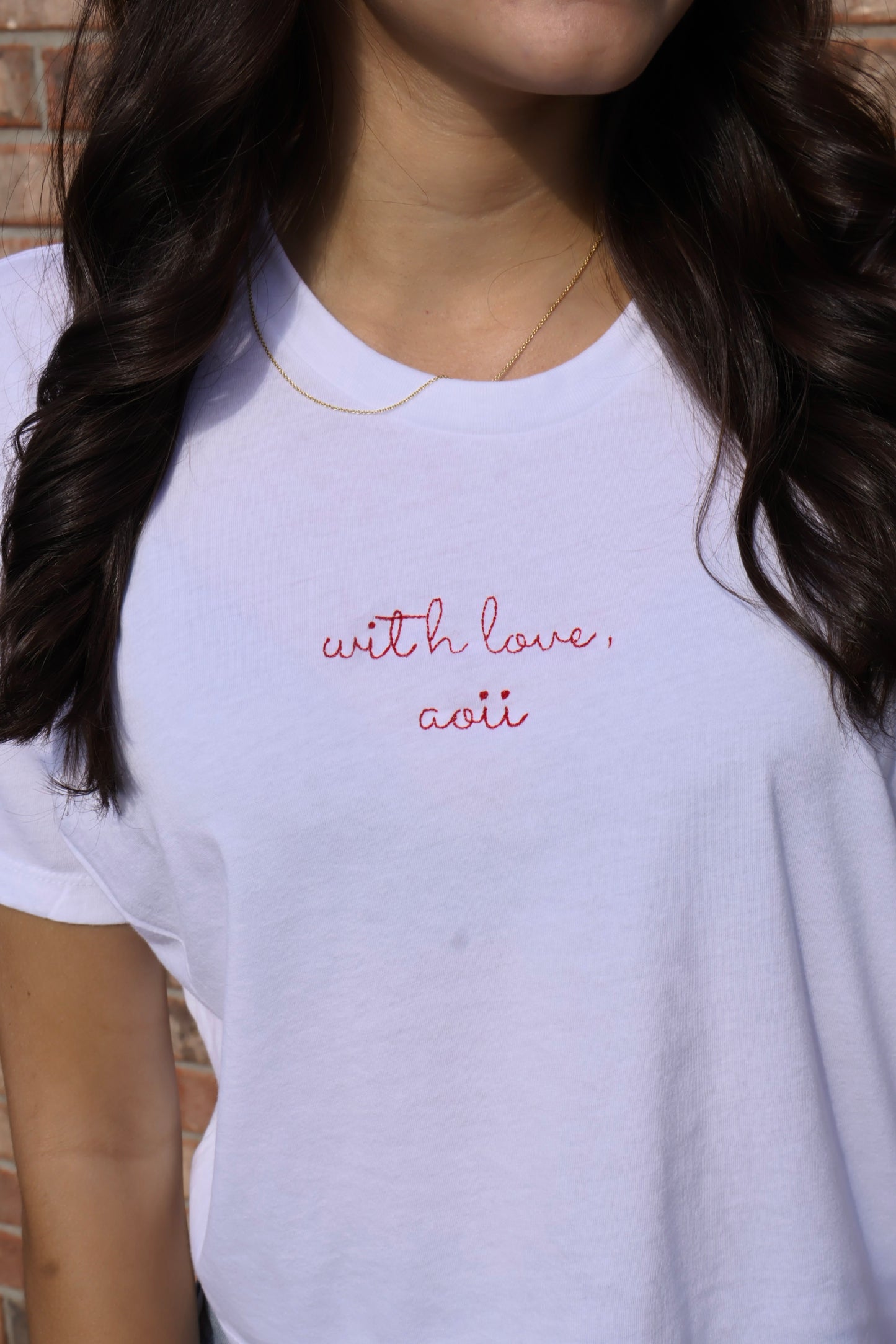 Alpha Omicron Pi Embroidered With Love Cropped T-Shirt