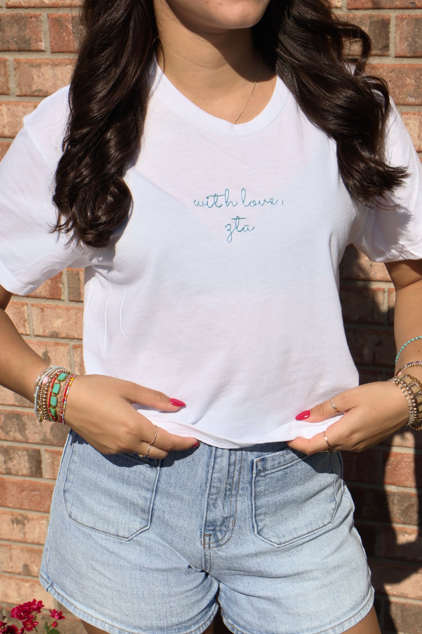 Zeta Tau Alpha Embroidered With Love Cropped T-Shirt