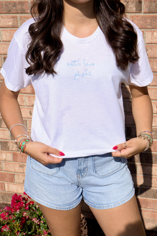 Pi Beta Phi Embroidered With Love Cropped T-Shirt