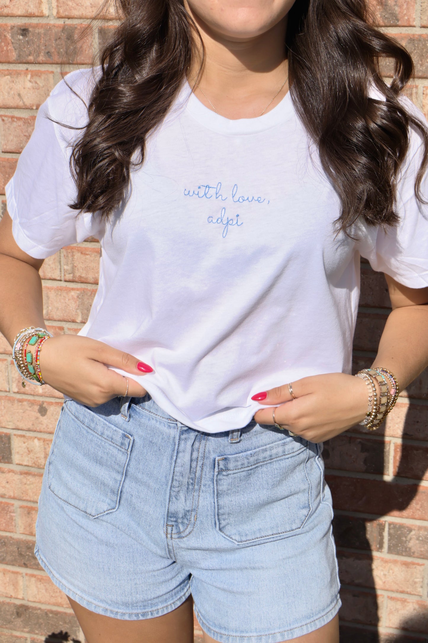 Alpha Delta Pi Embroidered With Love Cropped T-Shirt
