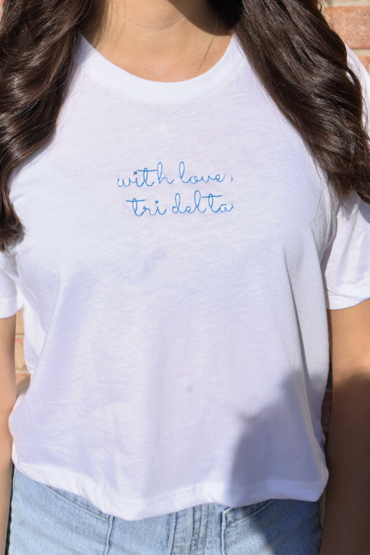 Tri Delta Embroidered With Love Cropped T-Shirt