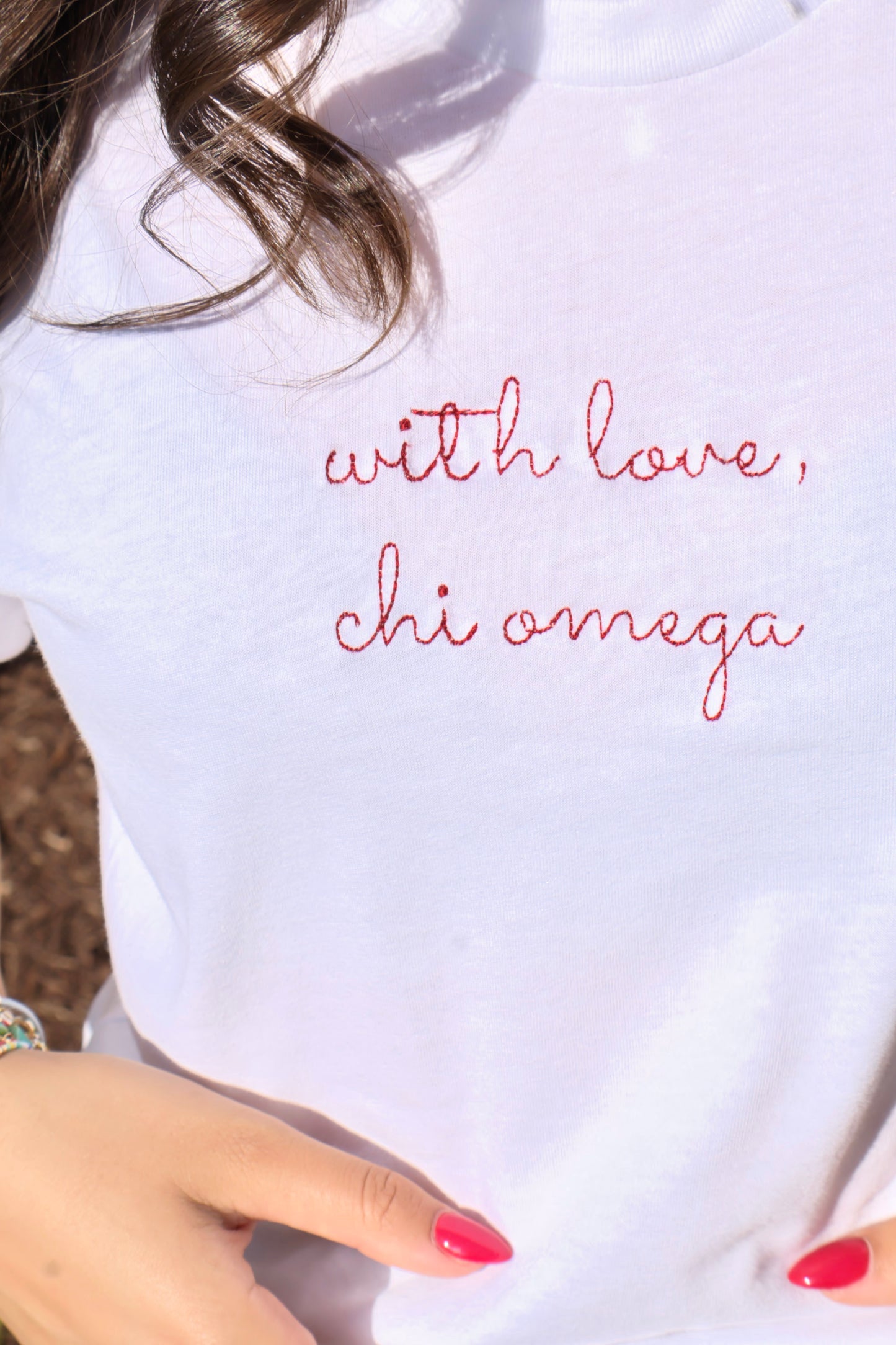 Chi Omega Embroidered With Love Cropped T-Shirt