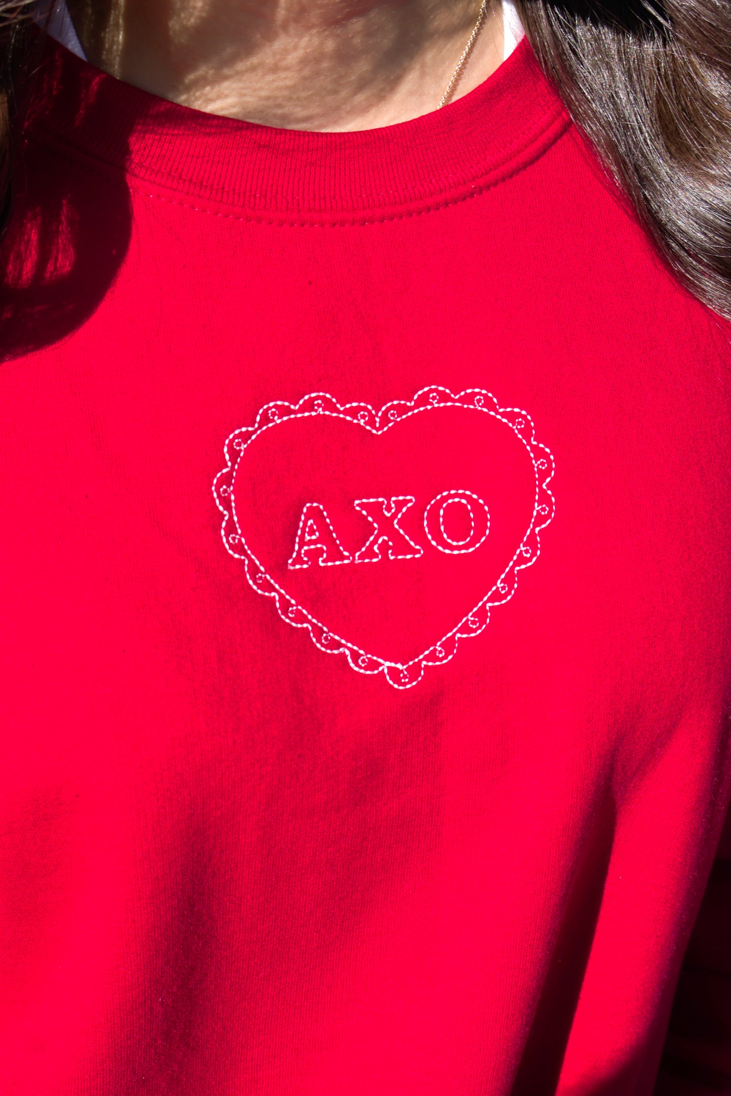Alpha Chi Omega Embroidered Coquette Heart Crewneck