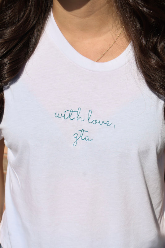Zeta Tau Alpha Embroidered With Love Cropped T-Shirt