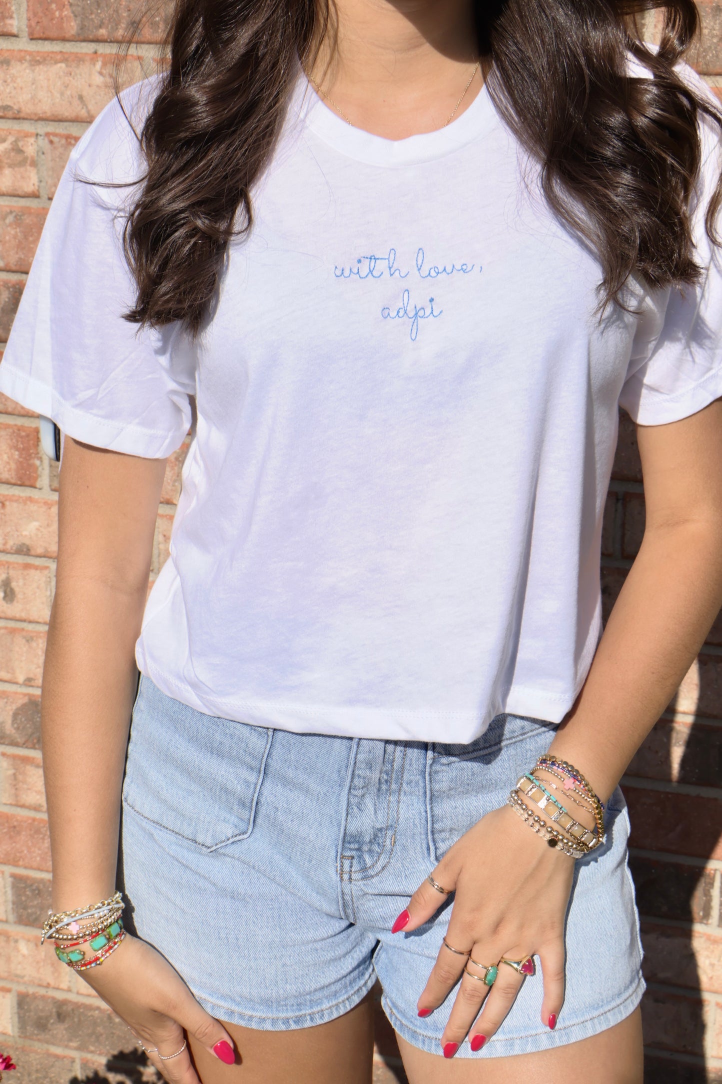 Alpha Delta Pi Embroidered With Love Cropped T-Shirt