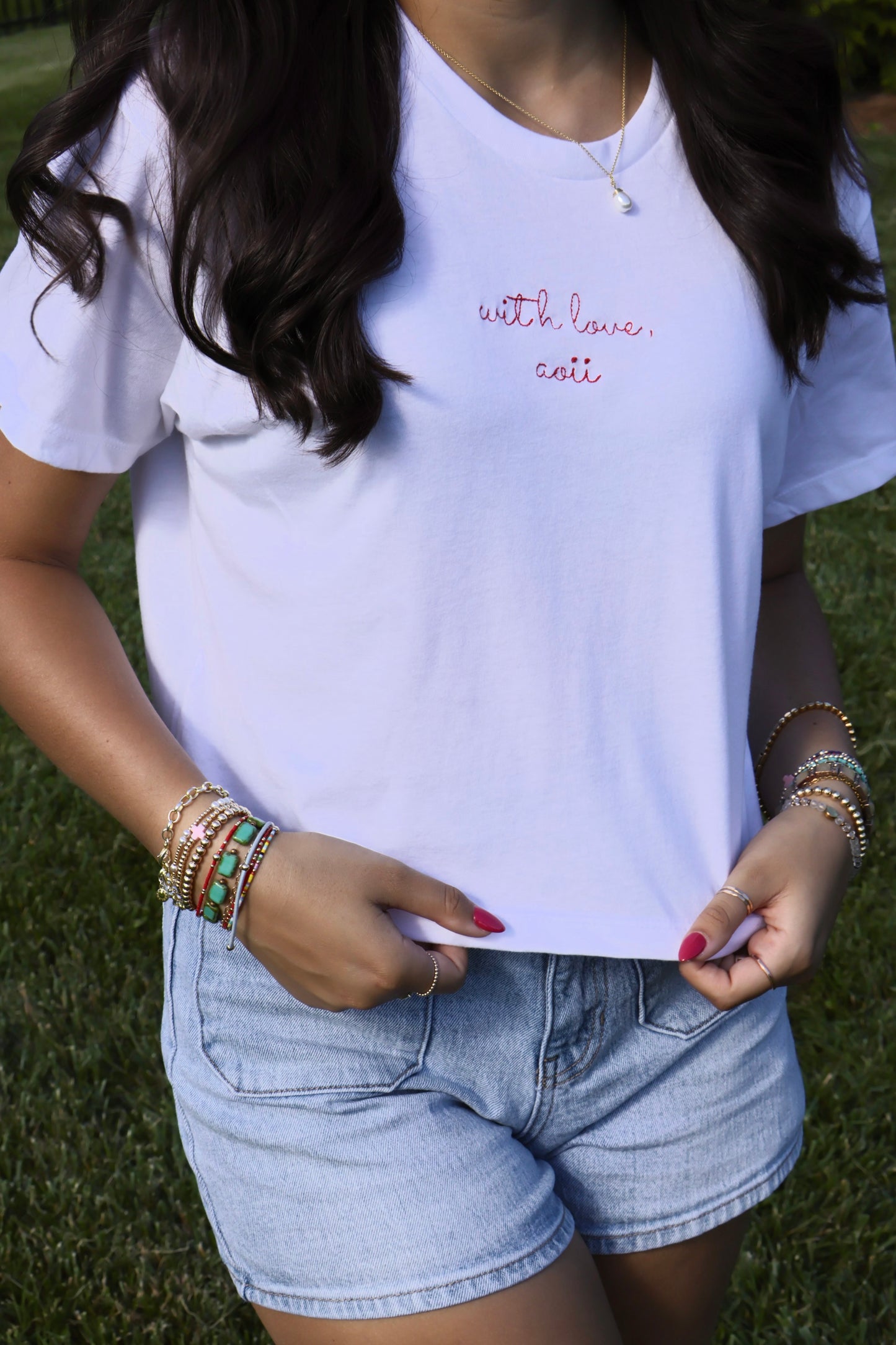 Alpha Omicron Pi Embroidered With Love Cropped T-Shirt