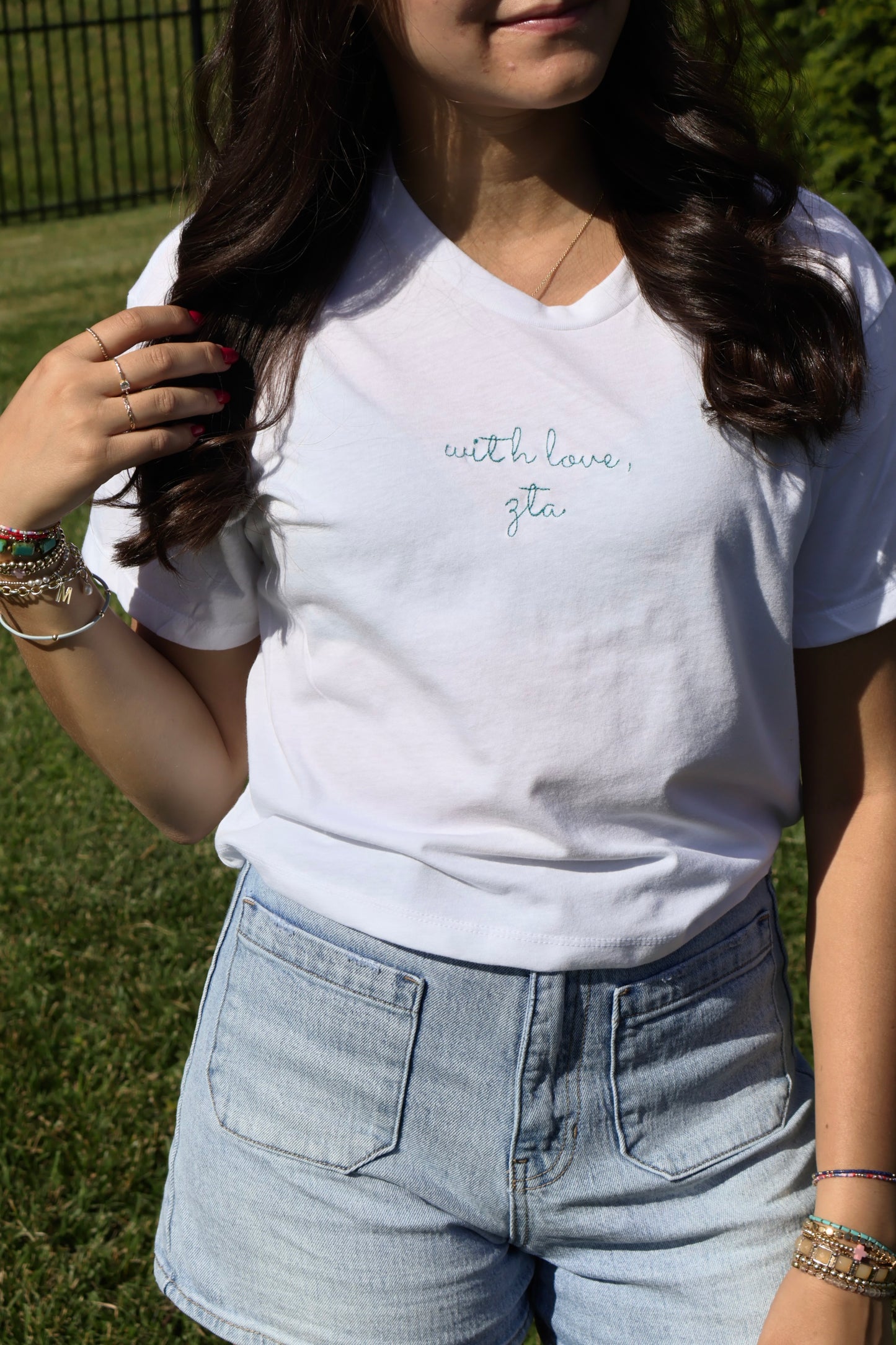 Zeta Tau Alpha Embroidered With Love Cropped T-Shirt