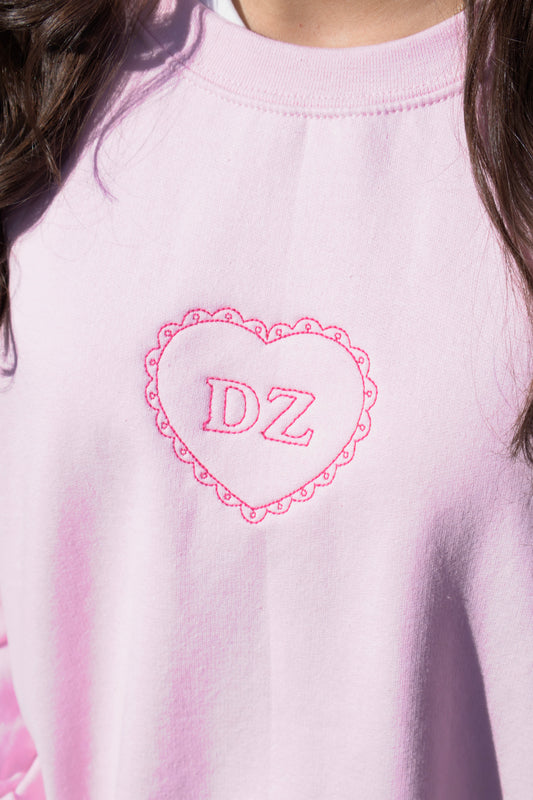 Delta Zeta Embroidered Coquette Heart Crewneck