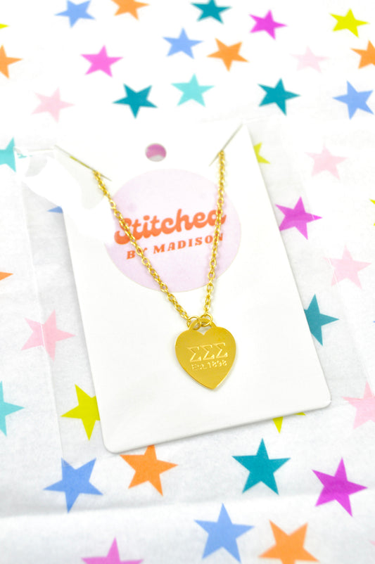 Tri Sigma Sorority Heart Necklace