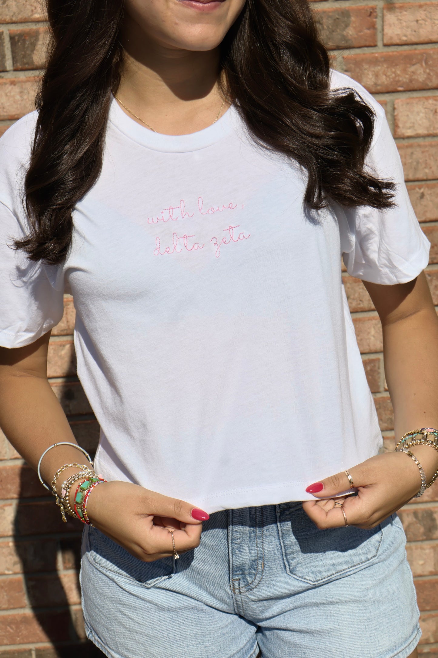 Delta Zeta Embroidered With Love Cropped T-Shirt