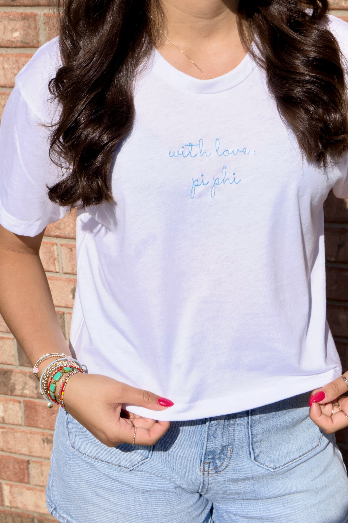 Pi Beta Phi Embroidered With Love Cropped T-Shirt