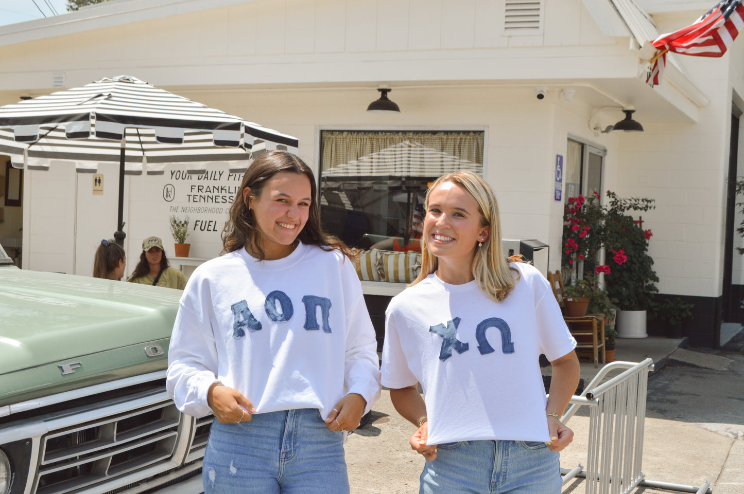Denim Letters Sorority Crewneck Sweatshirt