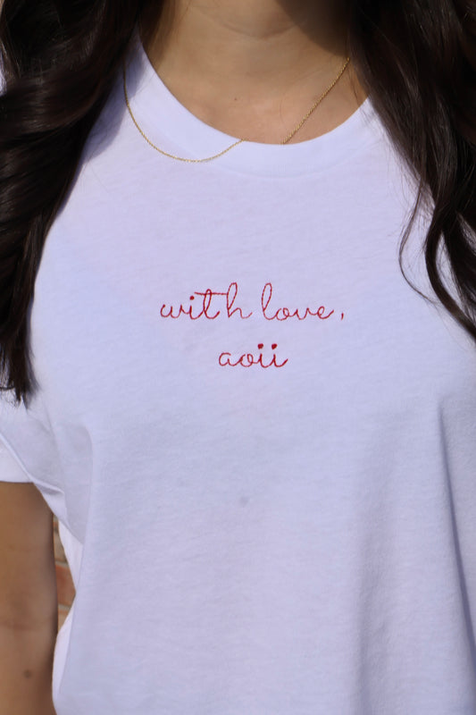 Alpha Omicron Pi Embroidered With Love Cropped T-Shirt