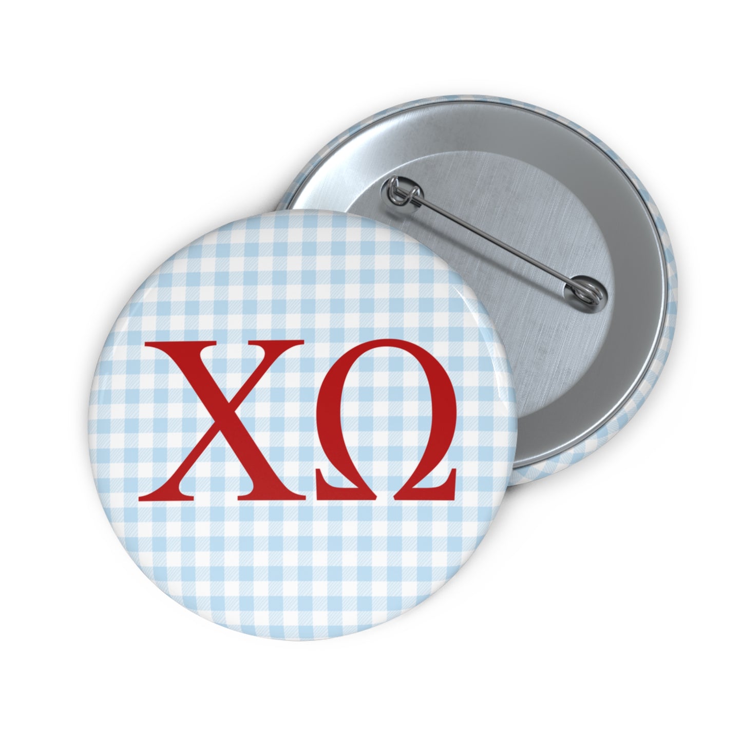 Blue Gingham Sorority Pin Buttons