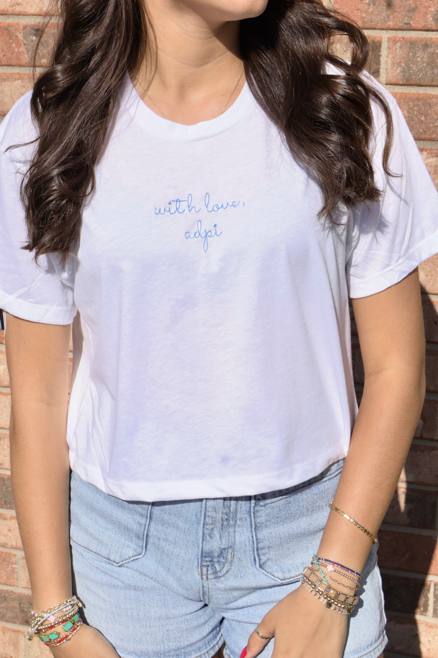Alpha Delta Pi Embroidered With Love Cropped T-Shirt