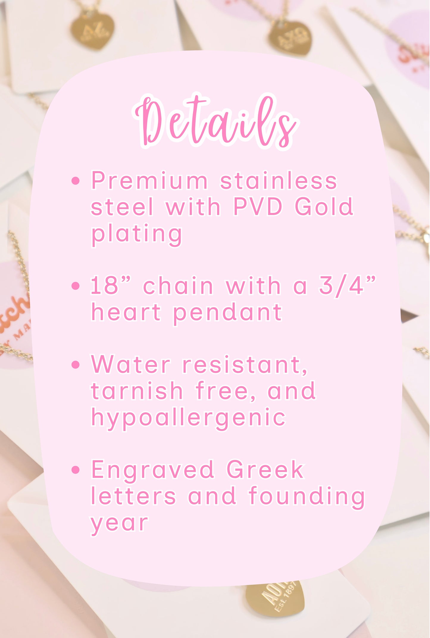 Alpha Omicron Pi Sorority Heart Necklace