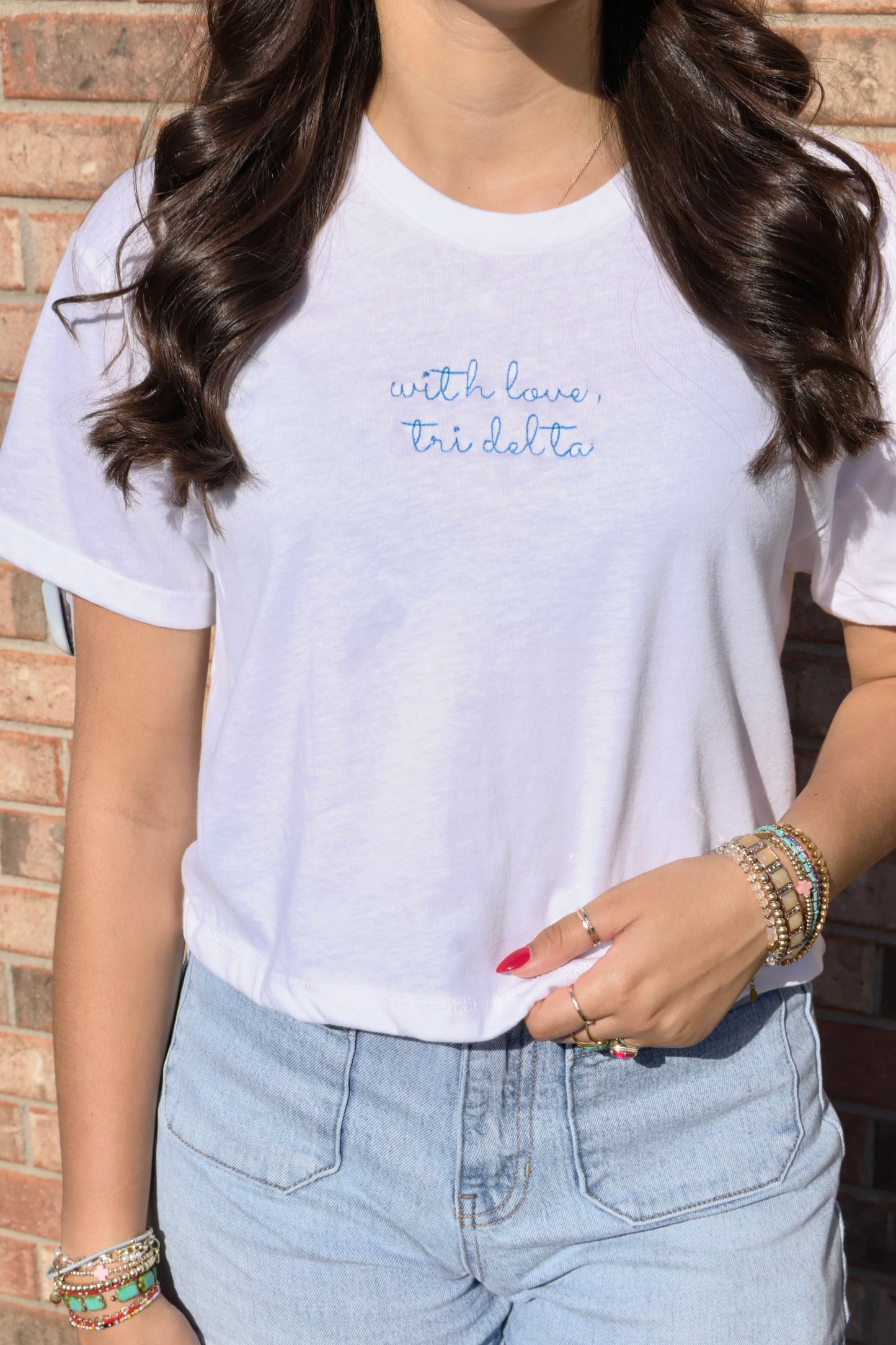 Tri Delta Embroidered With Love Cropped T-Shirt