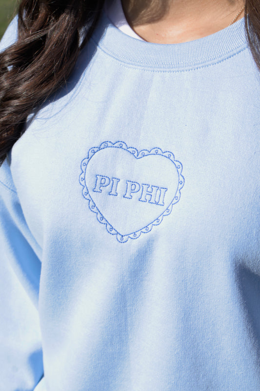 Pi Beta Phi Embroidered Coquette Heart Crewneck
