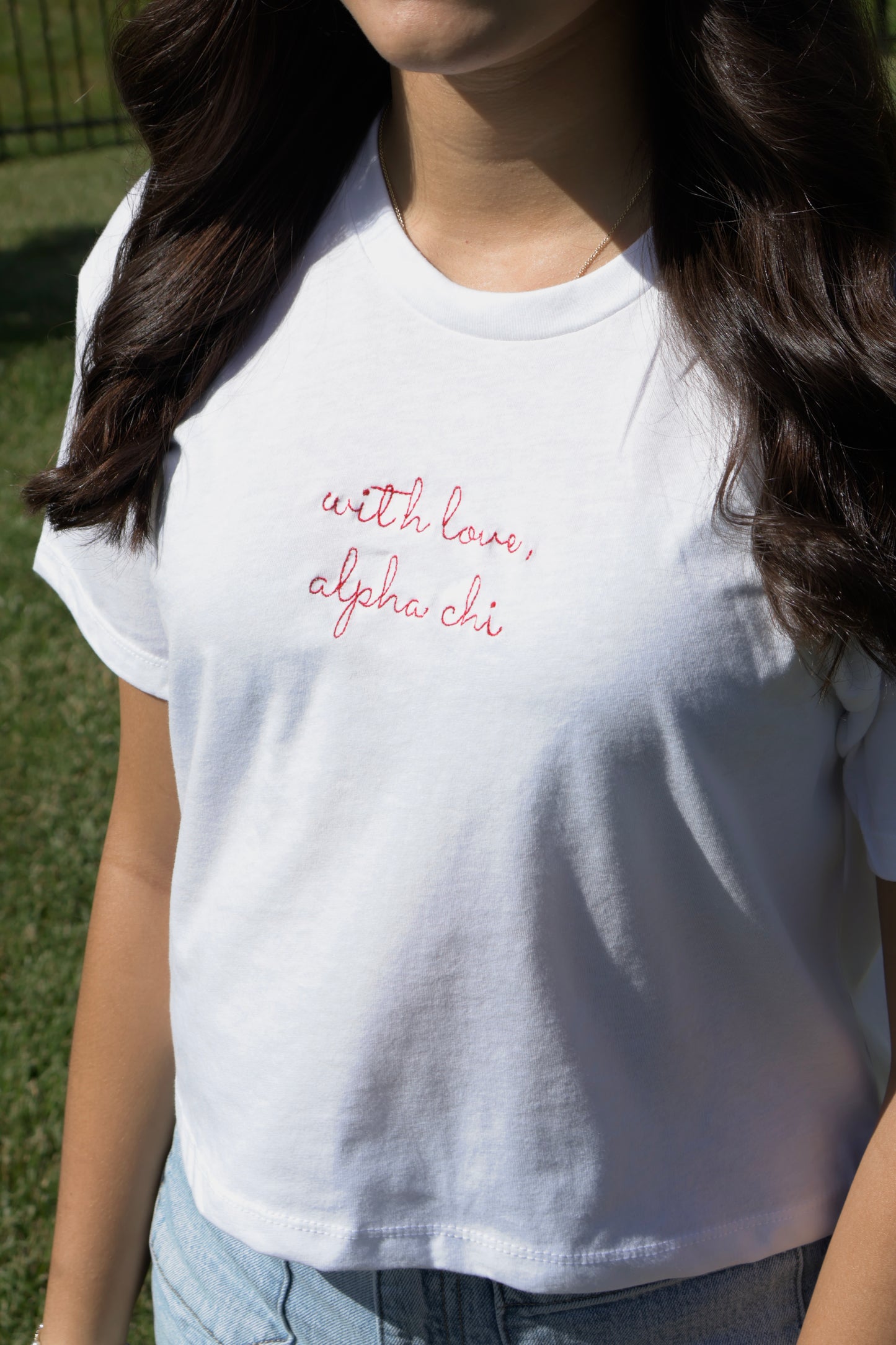Alpha Chi Omega Embroidered With Love Cropped T-Shirt