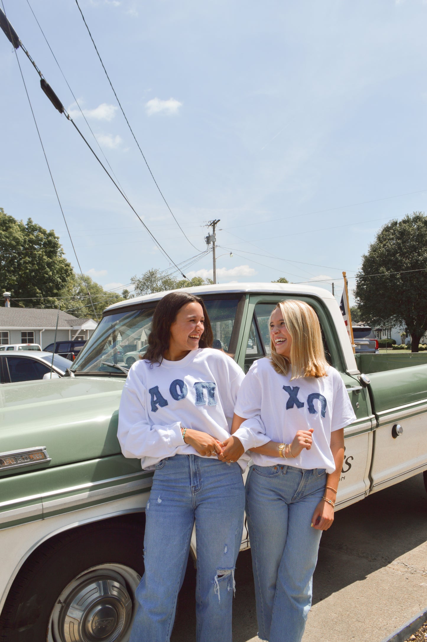 Denim Letters Sorority Crewneck Sweatshirt