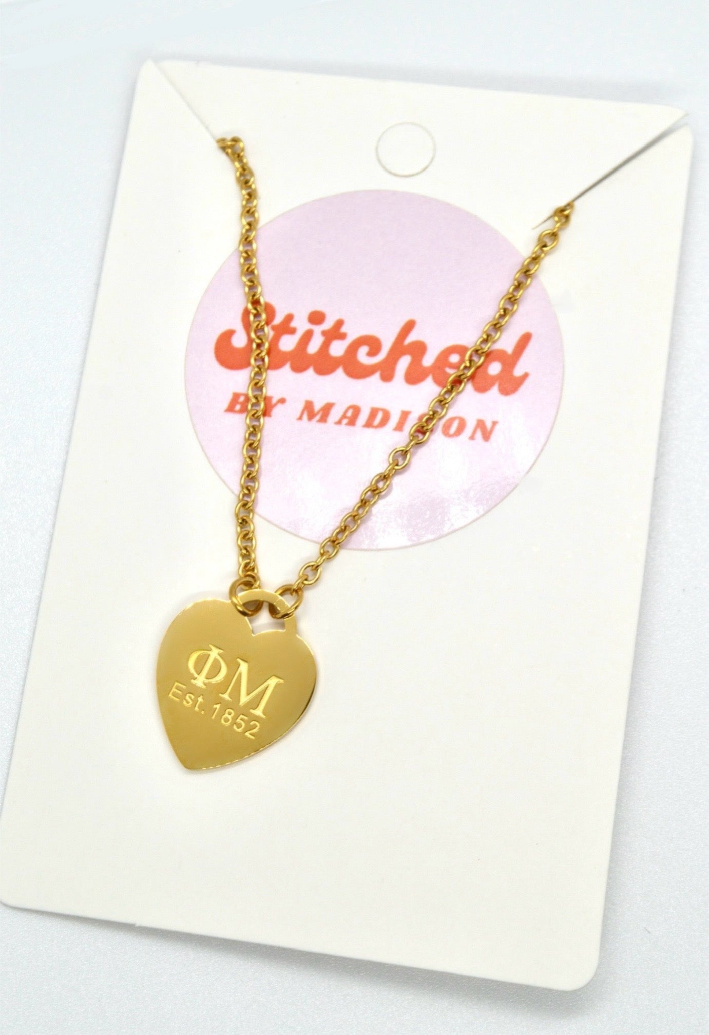 Phi Mu Sorority Heart Necklace
