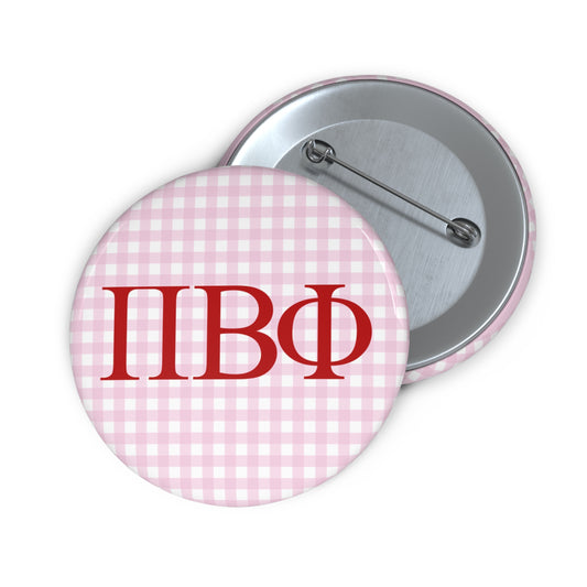 Pink Gingham Sorority Pin Buttons