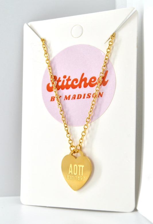 Alpha Omicron Pi Sorority Heart Necklace