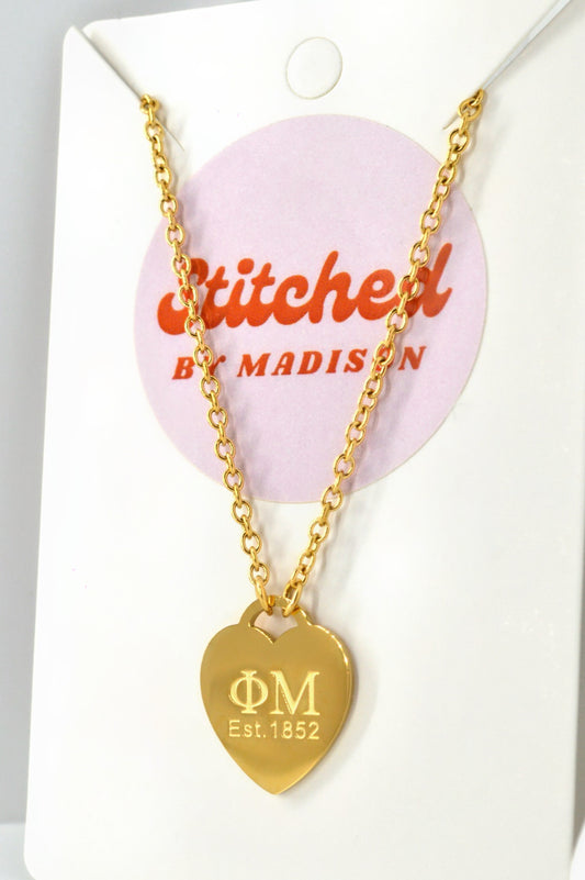 Phi Mu Sorority Heart Necklace