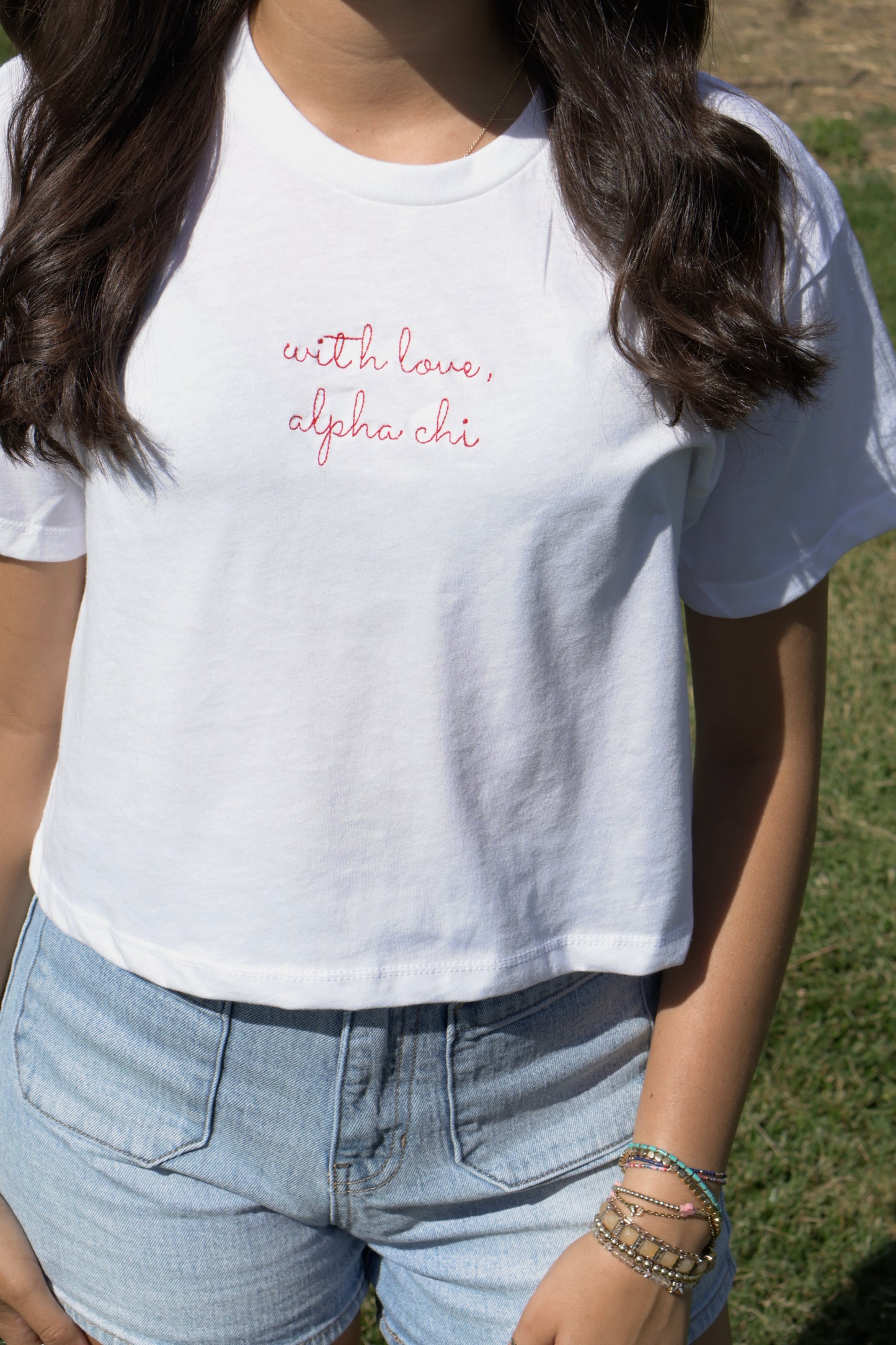 Alpha Chi Omega Embroidered With Love Cropped T-Shirt
