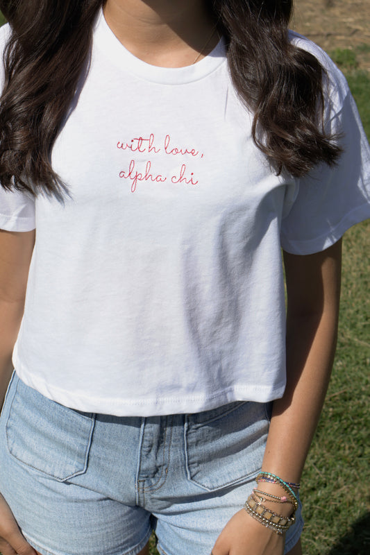Alpha Chi Omega Embroidered With Love Cropped T-Shirt