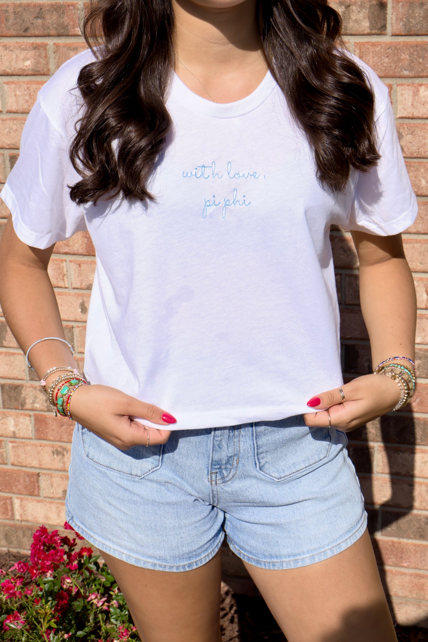 Pi Beta Phi Embroidered With Love Cropped T-Shirt