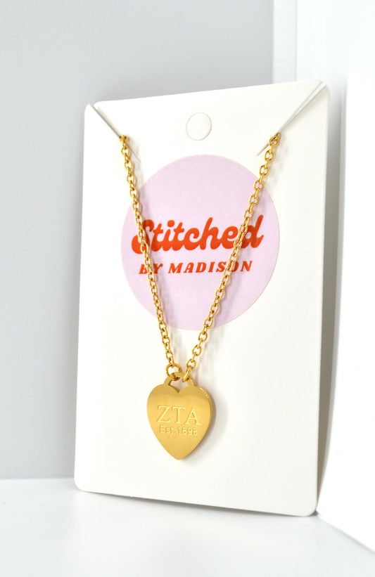 Zeta Tau Alpha Sorority Heart Necklace