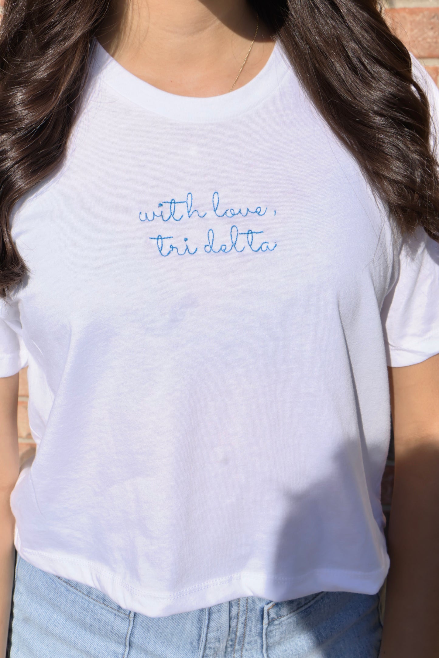 Tri Delta Embroidered With Love Cropped T-Shirt