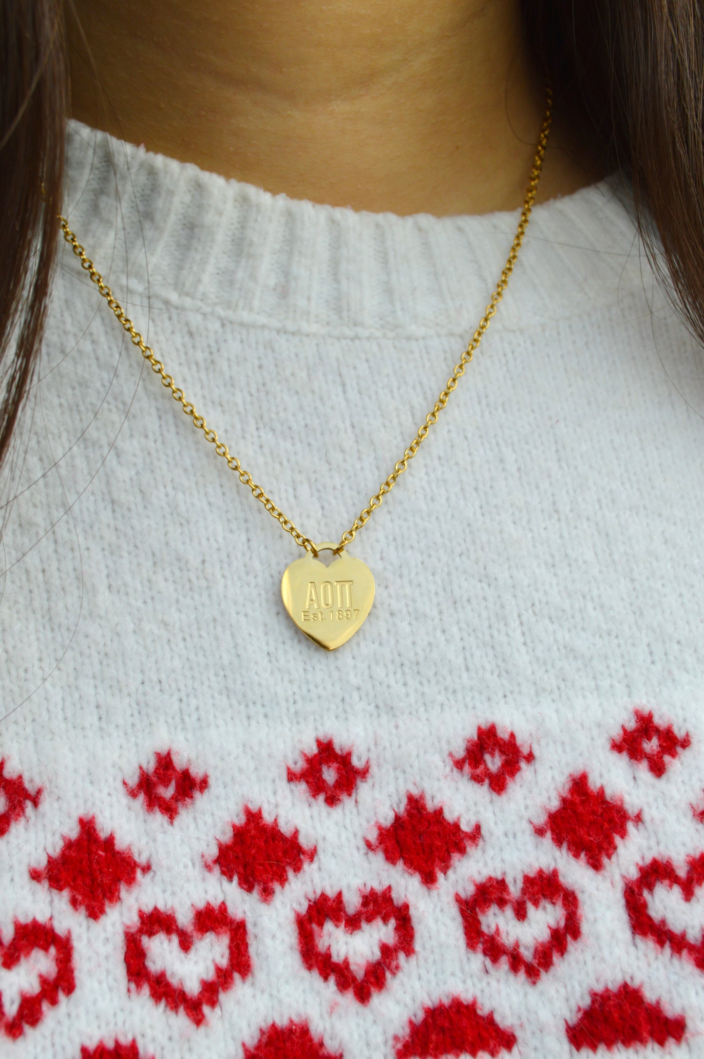 Alpha Omicron Pi Sorority Heart Necklace