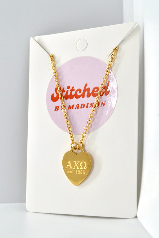 Alpha Chi Omega Sorority Heart Necklace