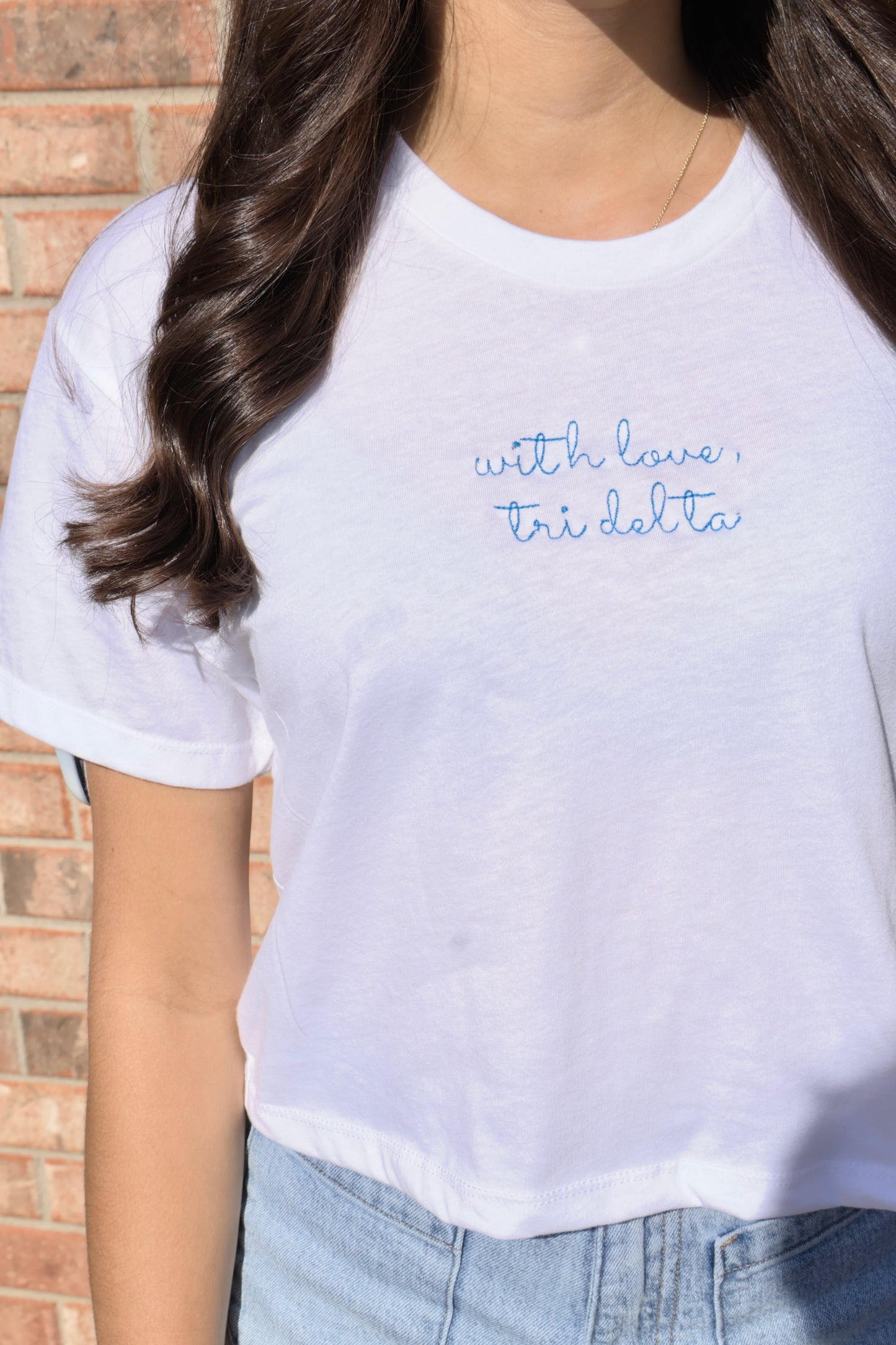 Tri Delta Embroidered With Love Cropped T-Shirt