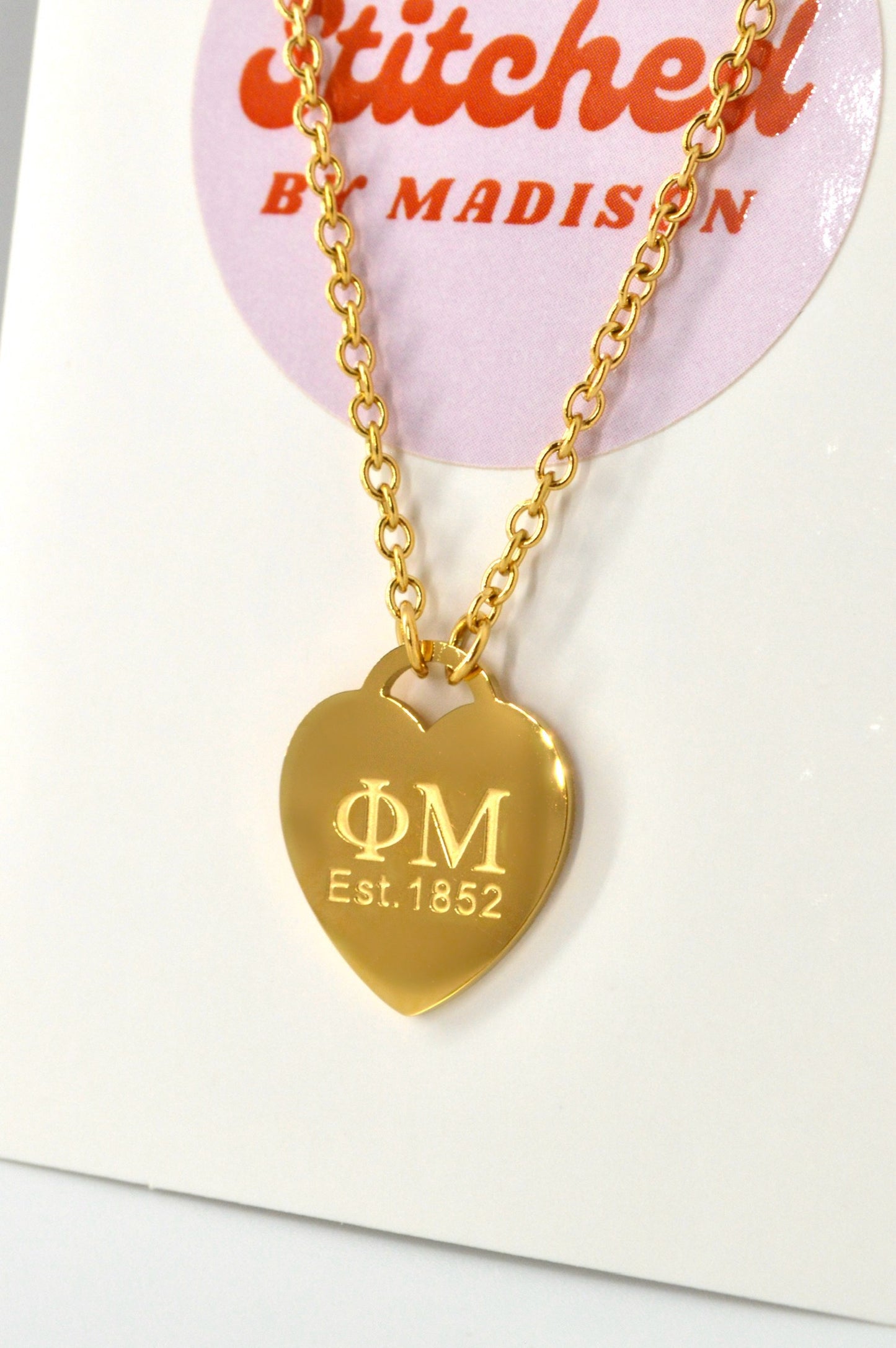 Phi Mu Sorority Heart Necklace