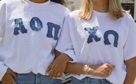 Denim Letters Sorority Crewneck Sweatshirt