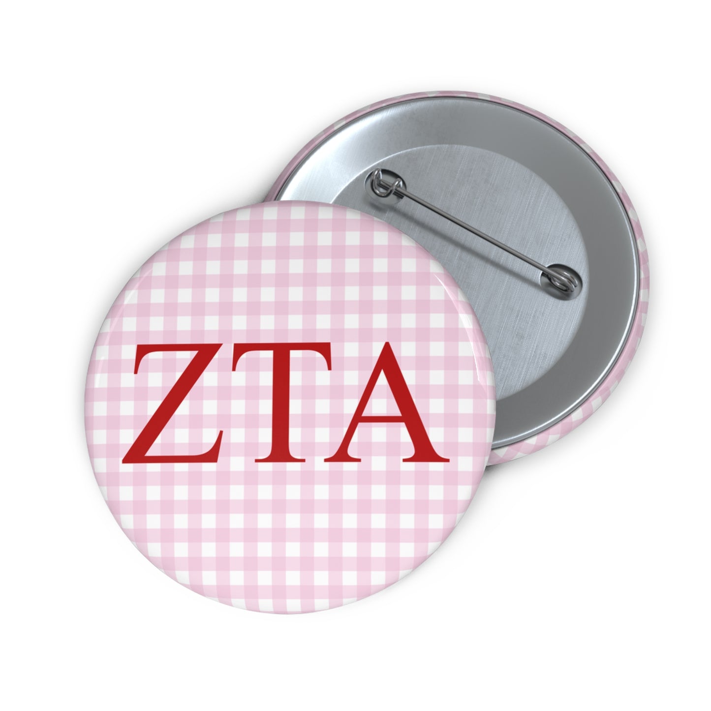 Pink Gingham Sorority Pin Buttons