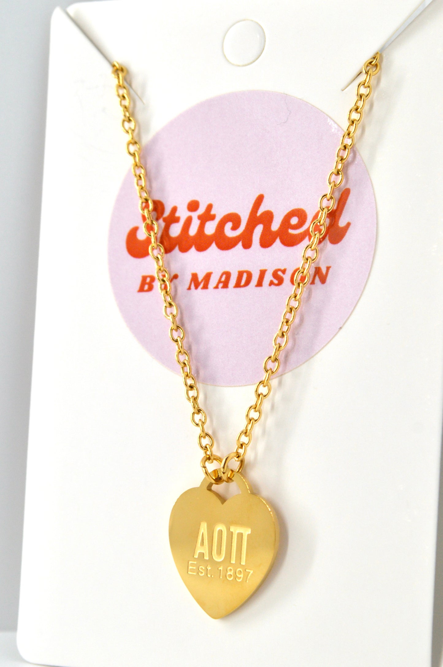 Alpha Omicron Pi Sorority Heart Necklace